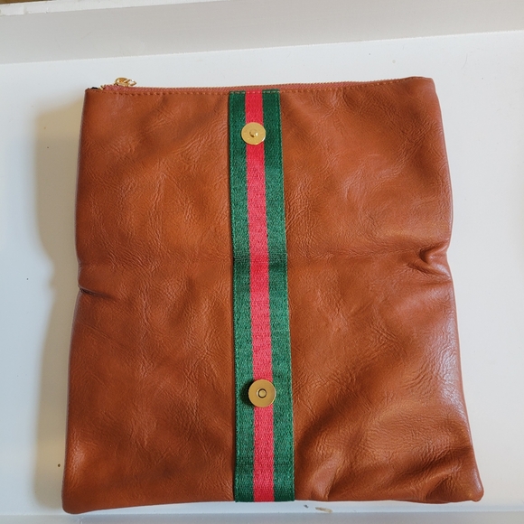 Preppy Stripe Foldover Clutch - Green & Red Stripe - Picture 6 of 7